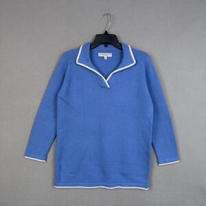 Peter England Sweater Womens Large Blue Collared Knit Pullover Nautical Casual